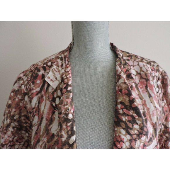 Chicos Blazer Sz 3 Career Lightweight Pink Brown Beaded Front - Picture 2 of 6